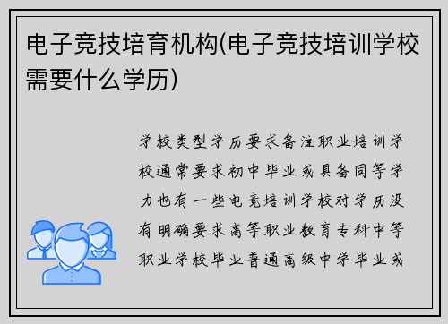 电子竞技培育机构(电子竞技培训学校需要什么学历)